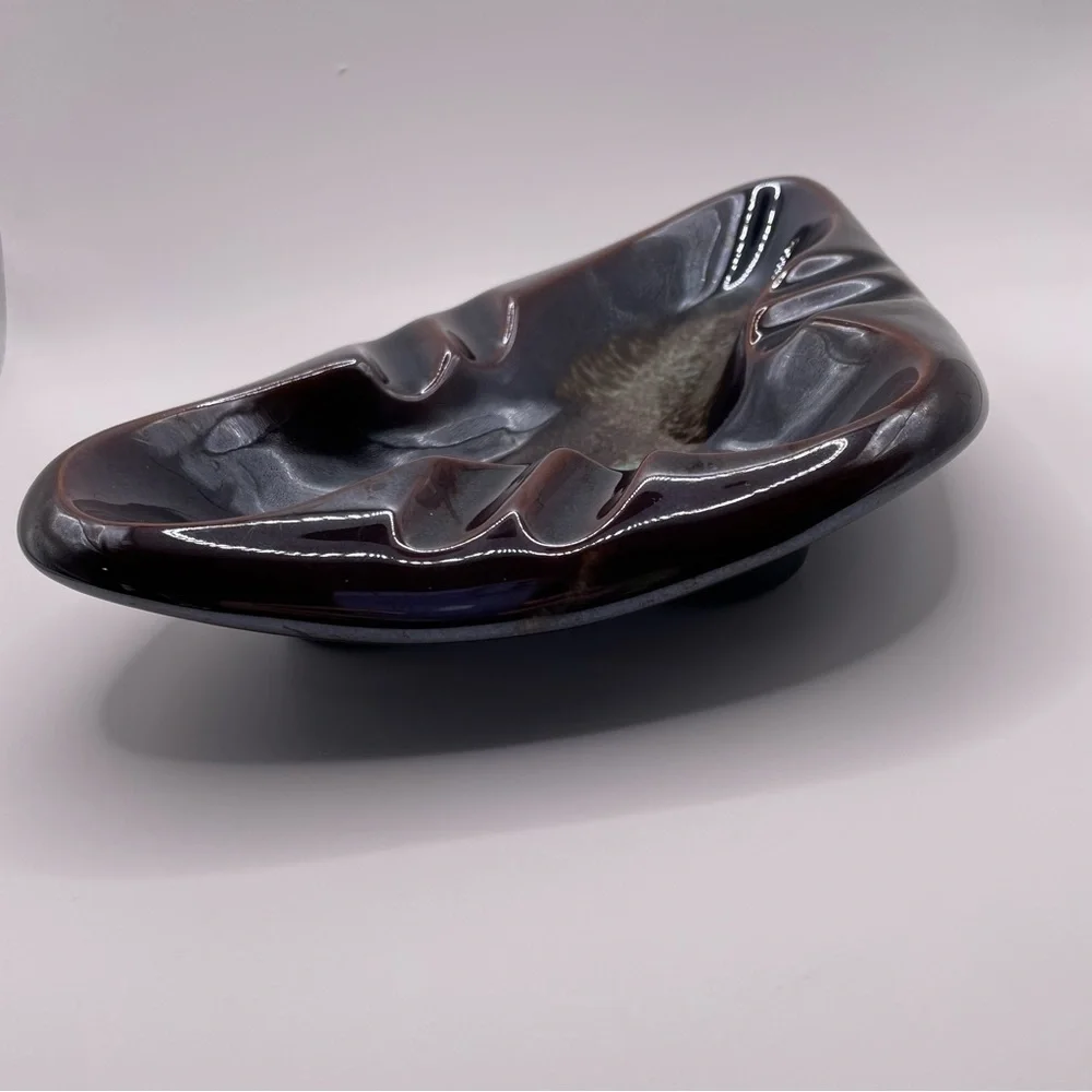 MCM Boomerang 1960s Ashtray Drip Glaze Brown and Teal
